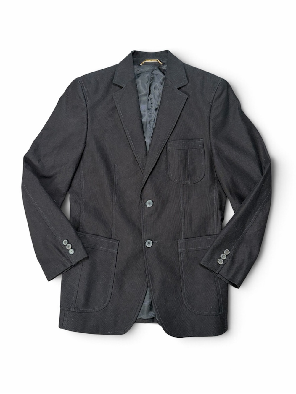 Zara Man Charcoal Textured Blazer US 38 EU 48 Two Button Patch Pocket Jacket